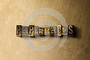 PAPERBACKS - close-up of grungy vintage typeset word on metal backdrop