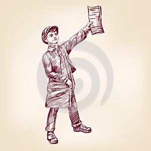 Paperboy selling news papers vector llustration