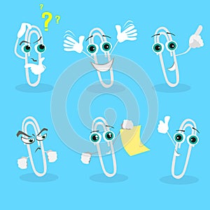 Paperclip Cartoon Character Set Collection Happy