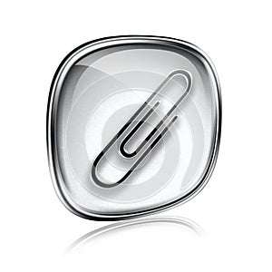 Paperclip icon grey glass.