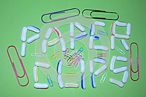 Paperclips and decorations stone