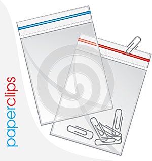 Paperclips in plastic bag isolated on the white