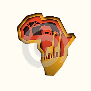 Papercut africa continent map with animals
