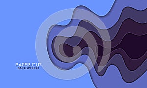 Papercut blue gradient layers effect texture vector background. Abstract water art design of flowing liquid or origami