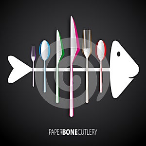 Papercut bone fish cutlery, spoon, knife, fork.