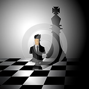 Papercut design, a chess businessman shadow into chess king, leadership, vector illustrator