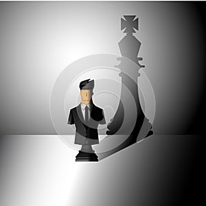 Papercut design,leadership, a chess businessman shadow into chess king, vector illustor