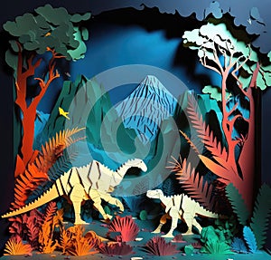 Papercut Dinosaur Cutout Diorama.