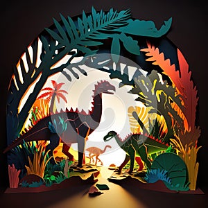 Papercut Dinosaur Silhouette Scene