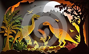 Papercut Diorama Night Dinosaur Reptile