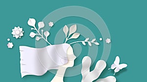 Papercut floral spring woman loop background