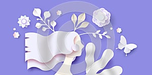Papercut spring flower 3d cutout woman background