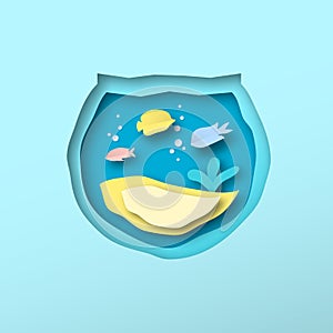 Papercut tropical fish pet fishbowl isolated