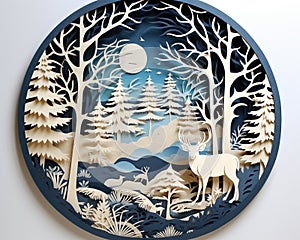 Papercut Winter Forest Diorama is a paper art.