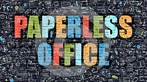 Paperless Office Concept. Multicolor on Dark Brickwall.