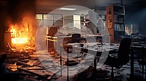 papers blurred fire damage interior