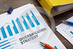 Papers with diversification strategy and charts about investments.