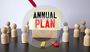 Papers with text, ANNUAL PLAN on table, business concept