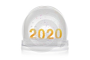 Paperweight with glitter isolated on white. Happy new year 2020 concept
