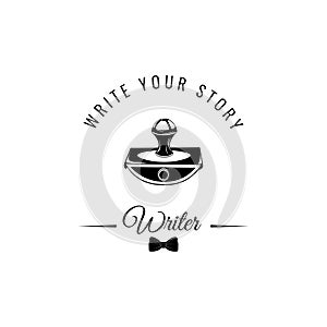 Paperweight icon. Writer logo. Bow tie icon. Write your story. Vector.