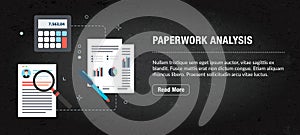 Paperwork analysis concept banner for internet