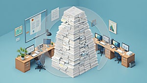 Paperwork Mountain in Modern Office - Bureaucracy and Workload Overload