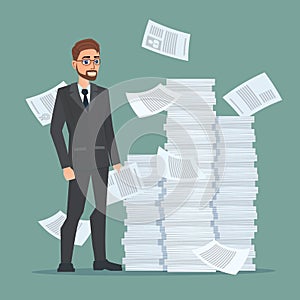 Paperwork and overworked, of an employee engaged in work