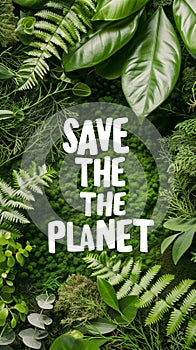 Papery Pledges: \'Save the Planet\' Amidst Fern Foliage