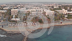 Papho\'s Sea boulevard at dusk - Aerial Drone View 4K