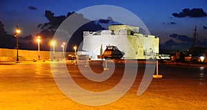 Paphos fort in night photo