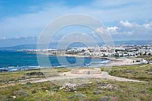 Paphos, Paphos District, Cyprus - High angle view from the Fabrica Hill over the bay of Paphos photo