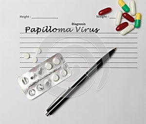 Papilloma Virus diagnosis written on a white piece of paper