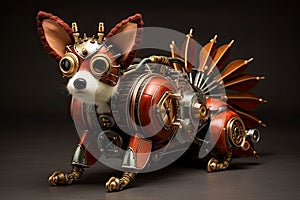 Papillon Dog Mechanical Menagerie Series: Delightful Steampunk Animals Infused with Retro-Futuristic Marvel AI Generated