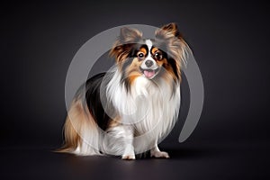 Papillon Dog Stands On A White Background