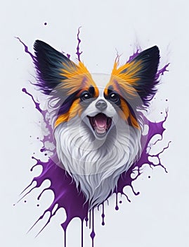 Papillon Dog white background Splash Art 3