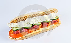 Papini with sausage on a white background.