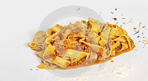 Pappardelle with meat sauce. Traditional italian food.  Gourmet italian restaurant photo