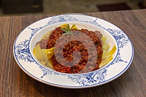 Pappardelle Pasta with meat rag. Typical dish of Tuscany