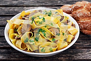 Pappardelle Pasta with mushrooms and other herbs photo