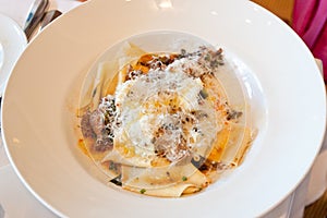Pappardelle pasta with smoked lamb photo