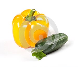 Papper & cucumber on white background