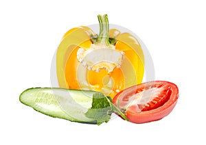 Papper & cucumber on white background