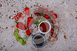 Paprika , black pepper , tomatoes and tomato paste.