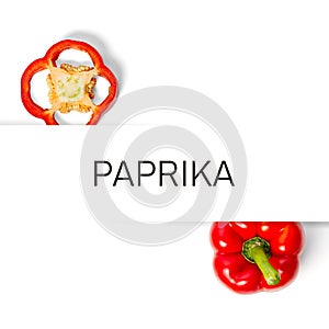 Paprika creative layout and composition isolated on white background Healthy eating, dieting concept