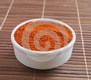 Paprika ground in a white bowl