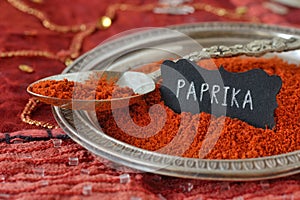 Paprika powder on indian carpet