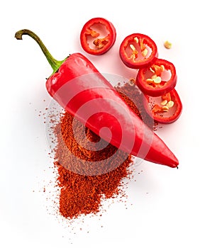 Paprika powder isolated on white, top view