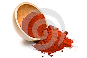 Paprika powder in wooden bowl