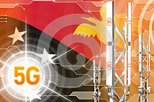 Papua New Guinea 5G industrial illustration, large cellular network mast or tower on hi-tech background with the flag - 3D