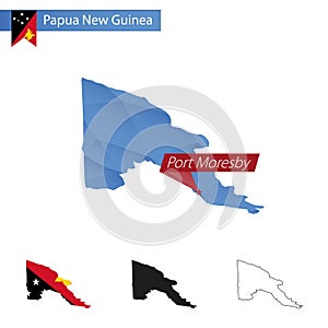 Papua New Guinea blue Low Poly map with capital Port Moresby